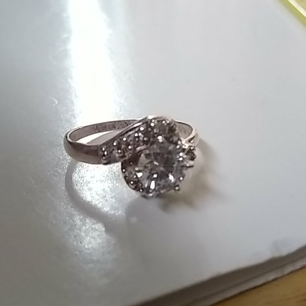 Sterling Solid Silver 925 White Gem Ring - image 3